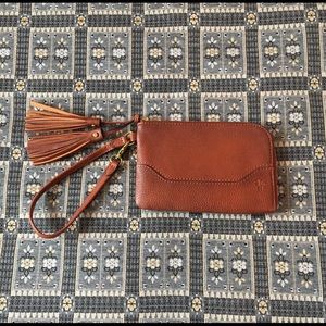 Frye Brown Leather Clutch Wallet with Tassels